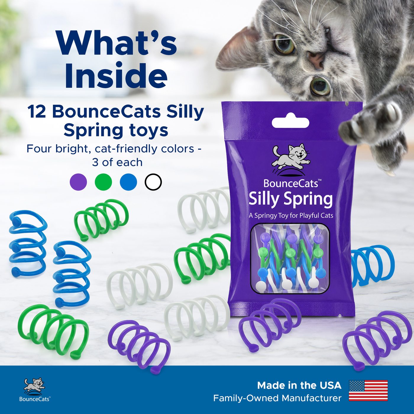 What's inside the BounceCats Silly Spring 12-pack